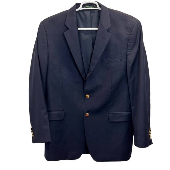 Lauren Ralph Lauren Mens Wool Blazer Jacket Blue 46L Single Breast Designer